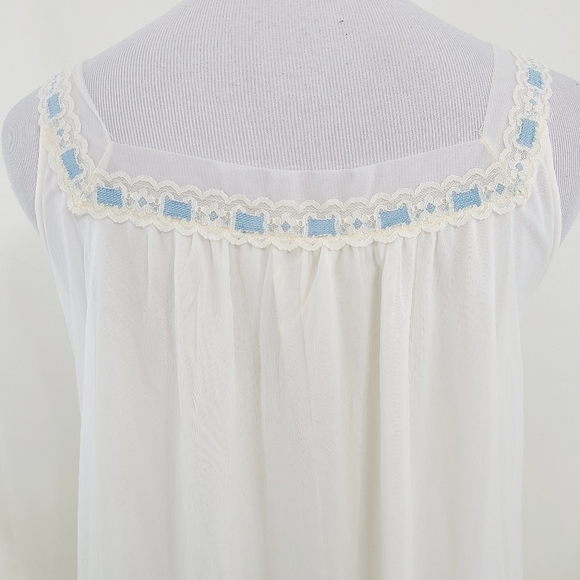 Vintage 60s Peignoir nightgown set ivory blue - Picture 9 of 16